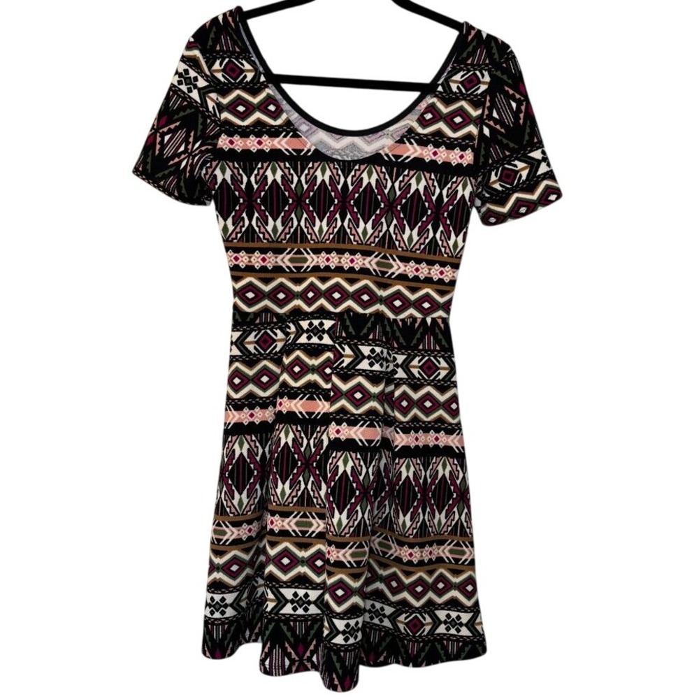 Alya Tribal Print Fit & Flare Mini Dress, Size Small – Boho Festival Style - Picture 2 of 12